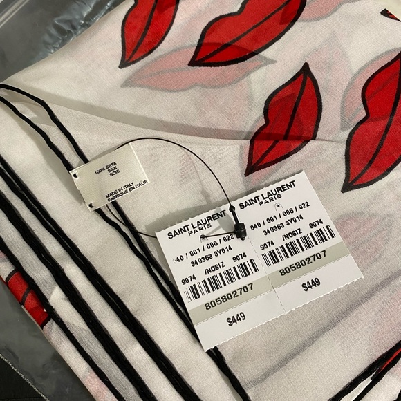 SOLD Authentic YSL Lips ๐ kisses Silk Scarf NWT - Picture 10 of 11